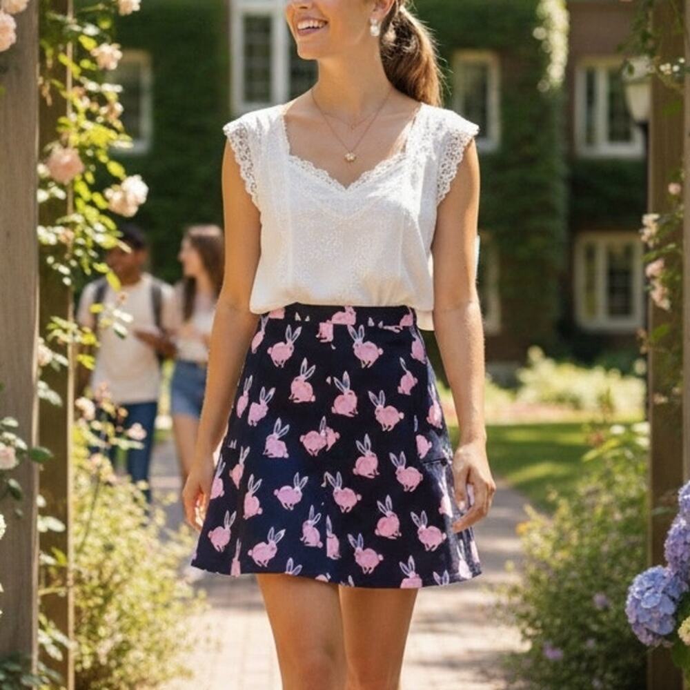Draper James Navy Pink Bonny Bunny Above the Knee  Skirt 2